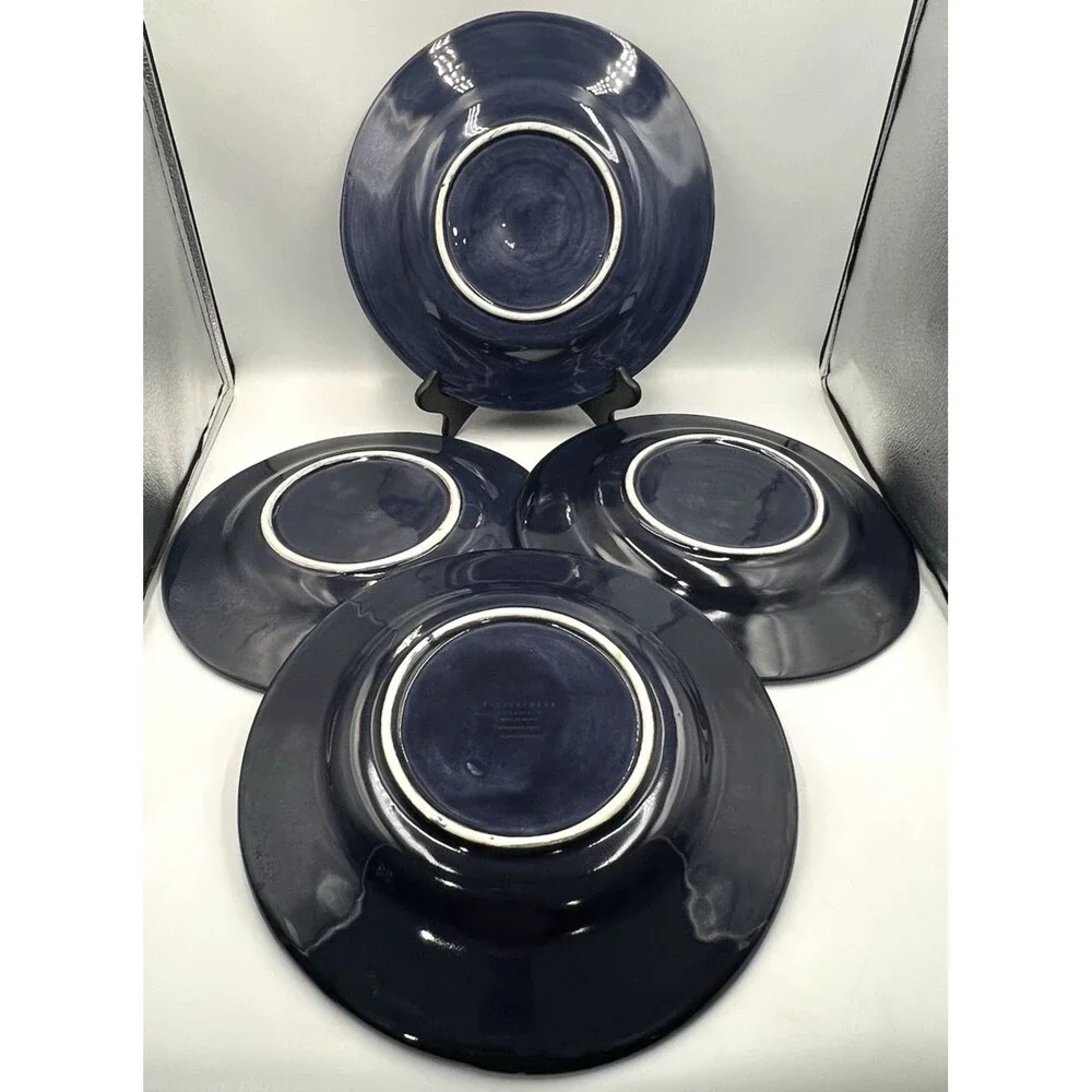 4 Dinner Plates Pottery Barn Sausalito Sapphire Blue Ceramic 12